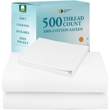 California Design Den Twin Sheet Set - 100 Cotton, 500TC Sateen, Deep Pocket
