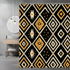 Geometric Black and Gold Shower Curtain - Modern Bathroom Decor