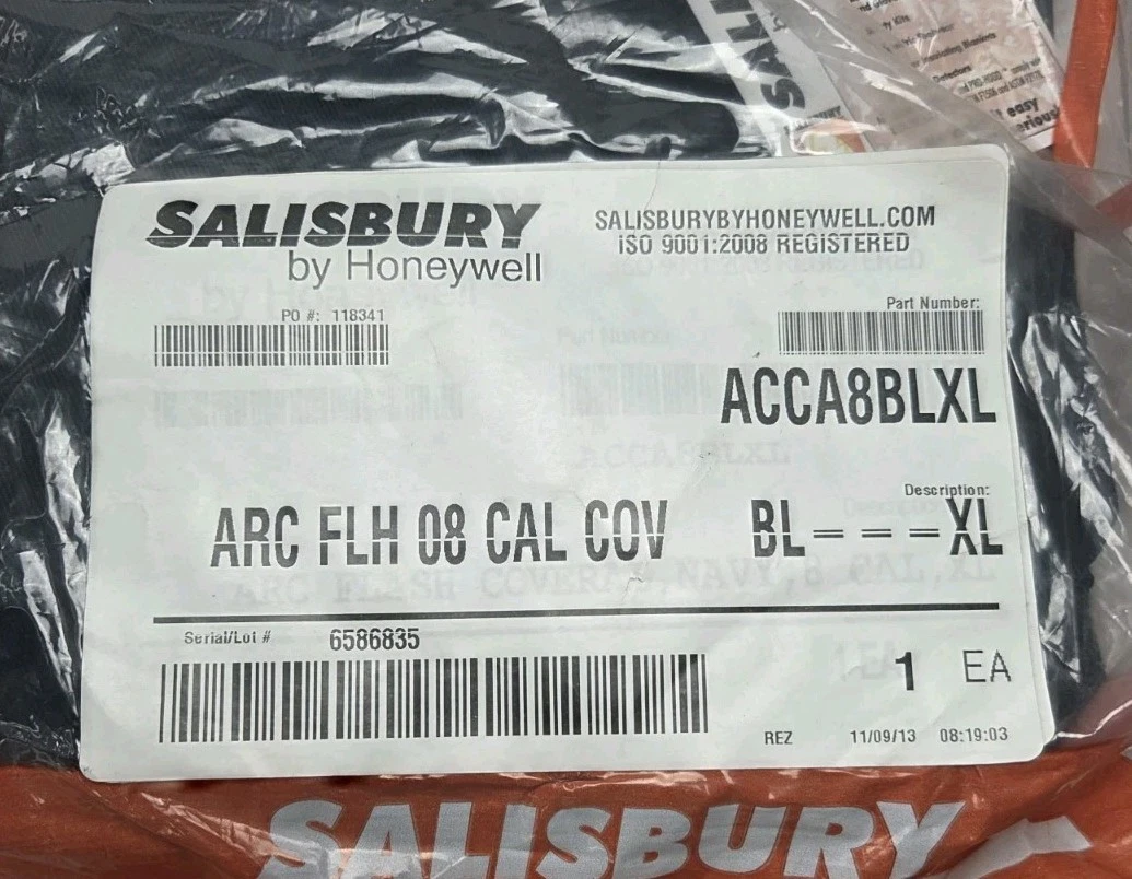 Honeywell Salisbury Arc Flash Coveralls ACCA8BLXL 8 Cal, Black,  Size. Xl new image 2