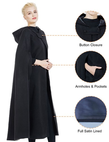 Hooded Cloak Wedding Cape for Women Bridal Winter Robe Wool Blend Halloween C... - Picture 2 of 7