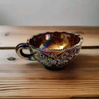 LE Smith Amethyst Purple Carnival Glass Bowl with Sawtooth Handle VINTAGE