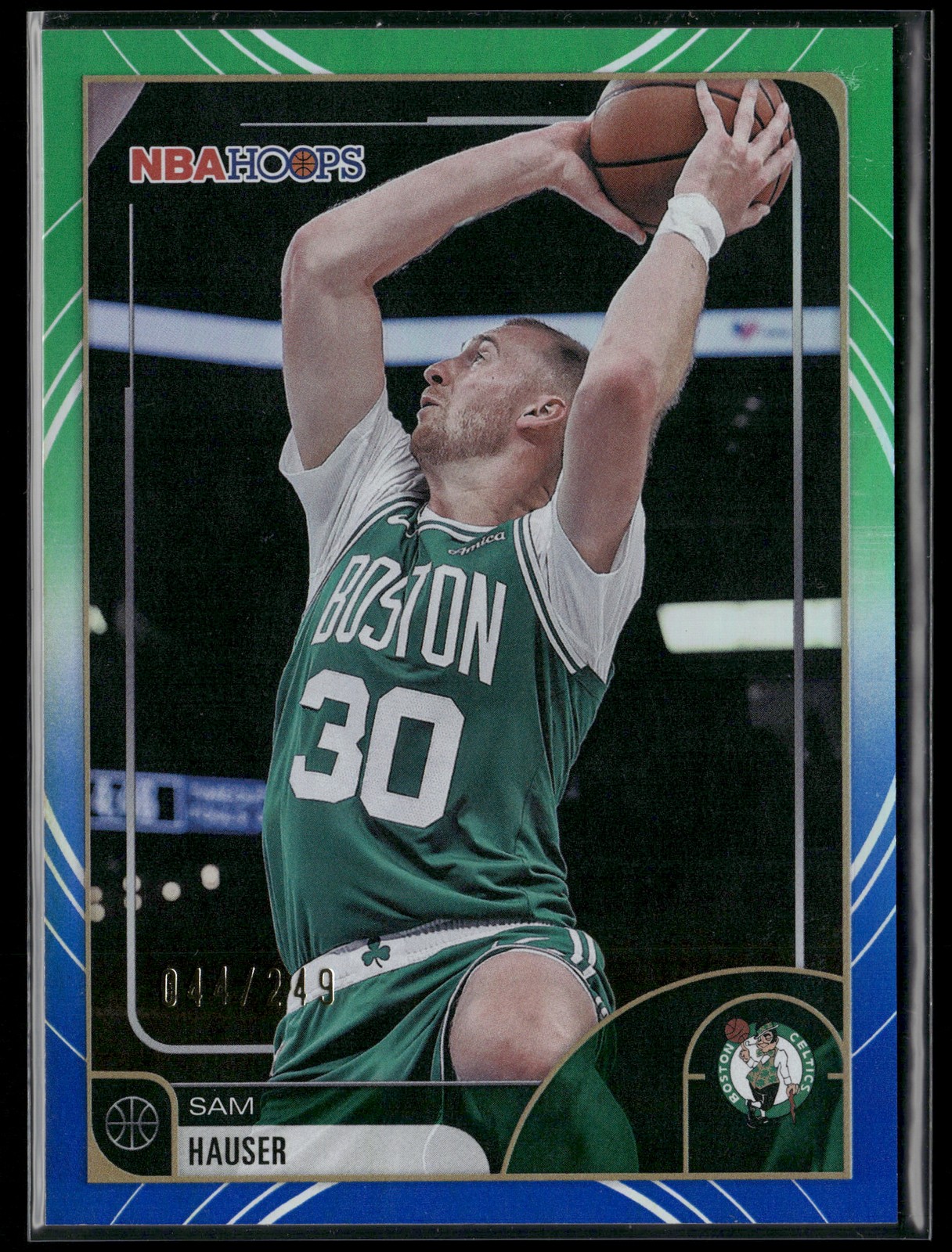 2025-26 Hoops #115 Sam Hauser Rainbow Green and Blue #/249
