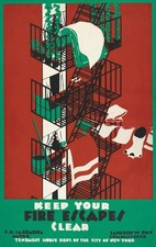 Vintage NYC Keep Fire Escape Clear Notice 1936 Advertisement Poster Print