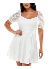 SPEECHLESS Womens Mini Dress Ivory Pouf Sleeve Scuba Crepe Juniors 15
