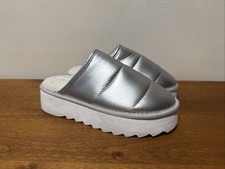 Anthropologie Maeve Puffy Platform Slippers Clogs Shoes / silver / Small 5-6 
