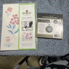 set of 2 , 1 dmc stamped embroidery stitching kit, 1 dimensions kit both new