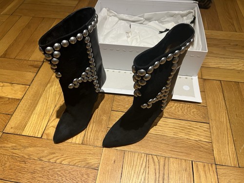 Isabel Marant Studded Boots Black Leather Suede Size 36 New