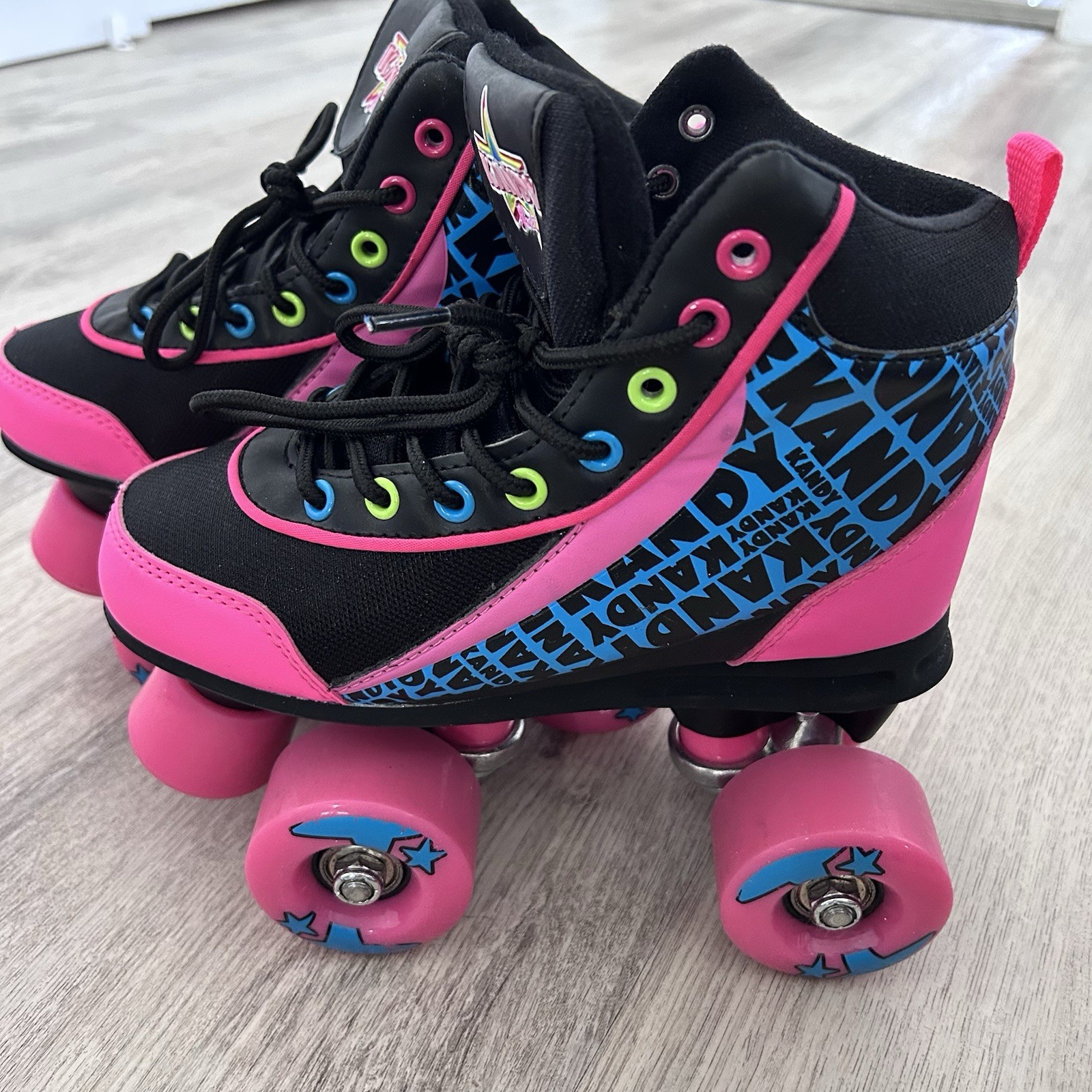 Size 1 Kandy Luscious Disco Diva Quad Skates Black & Pink