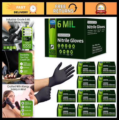 Heavy Duty Disposable Nitrile Gloves - Latex Free, 6mil Black & 8mil Orange, Foo