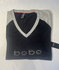 Official Bebe Black Sleepwear Nighty Large with Rhinestone Logo NWT