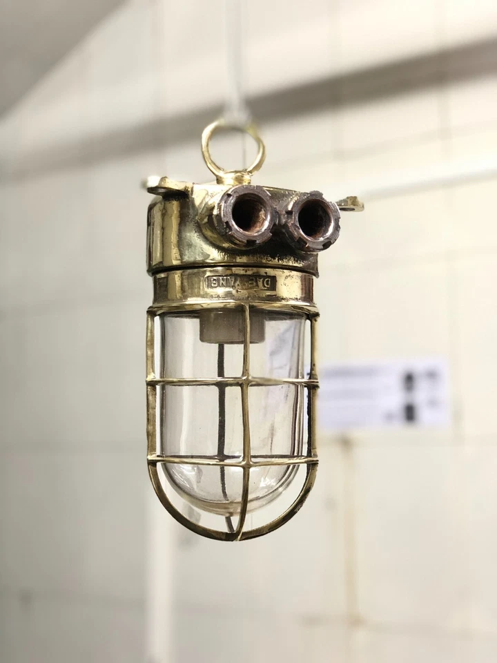 Pair Daeyang Brass Ship Cargo Lights Nautical Ocean Liner Hanging Maritime - Image 2 of 4