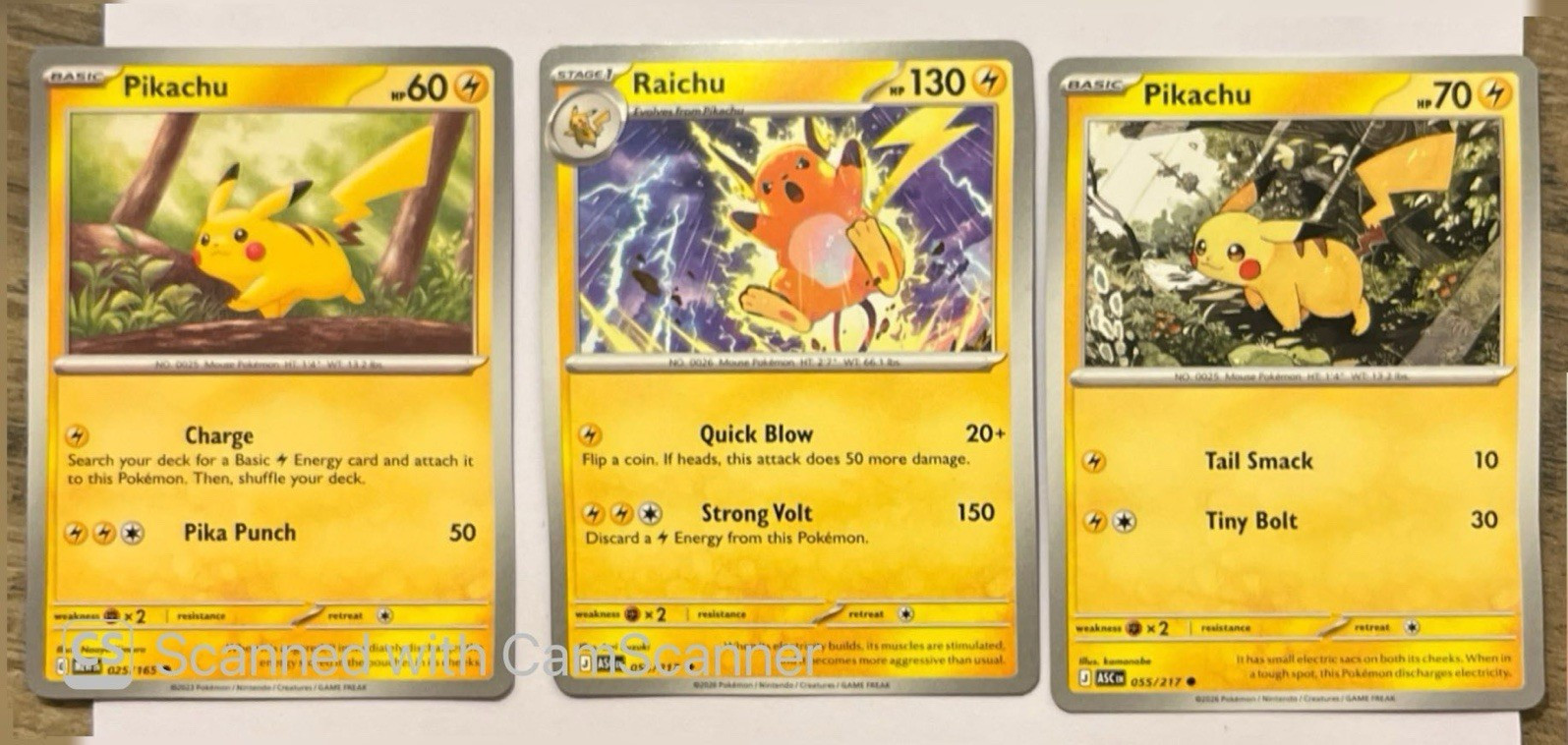 Pokémon TCG Pikachu/Raichu Regular Lot (3) EN 025/185 055/217
