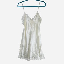 Vintage 80s Victoria's Secret Bridal Satin Nightie Slip Dress Large Lace Ivory