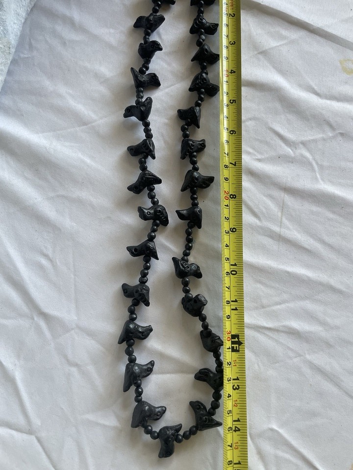 Vintage Black Clay Bird Bead Necklace (Barro Negro Style) ~28″ Handmade ...