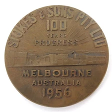 Scarce 1956 Stokes & Sons Pty Ltd 100 Year Large Commemorative Medal