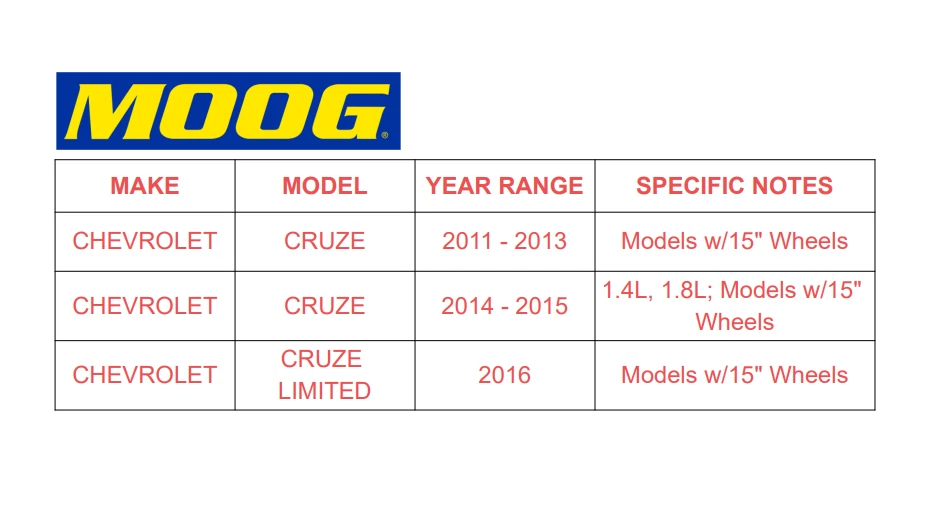 Buje y cojinete de rueda delantera MOOG para Chevy Cruze 2011 2012 2013-2015 ruedas de 15" Foto 2 de 4