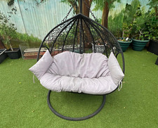Double Hanging Egg Chair 2 Seater Rattan Swing Chair Stand & Cushion Garden
