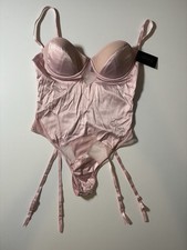 NWT Frederick's of Hollywood Annalisa Pink Satin Garter Bodysuit Size M