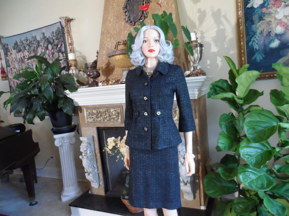 Terno saia tweed Tory Burch preto com fios metálicos prata tamanho 4 - Imagem 2 de 4