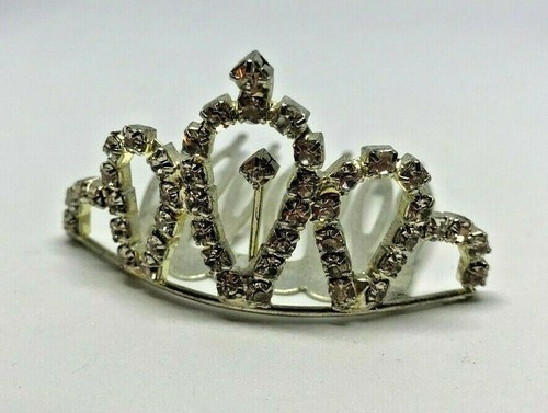 Vintage kleine Silber Braut Diamant Strass Haar Diadem Kamm Slides 1980'