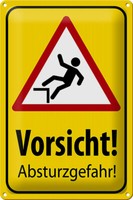 Blechschild Hinweis 20X30 Cm Vorsicht AbstüRzgefahr Metall Deko Schild Tin Sign