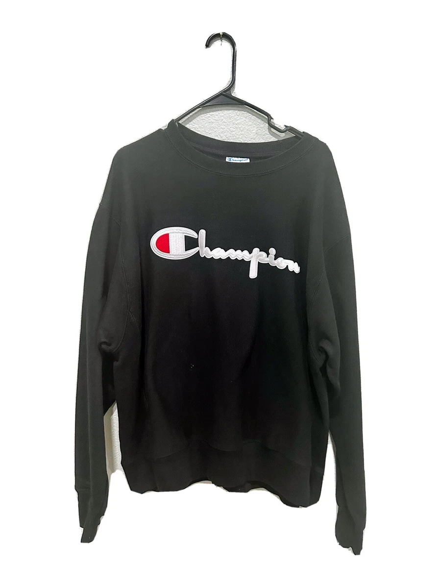 CHAMPION REVERSE WEAVE BIG SCRIPT LOGO CREWNECK SWEATSHIRT BLACK