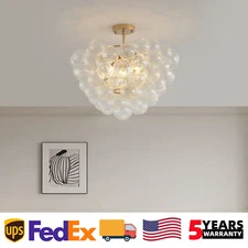 24'' 3 Light Ceiling Gold Chandelier Ribbed Glass Pendant Kitchen Island Fixture