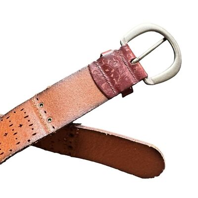 Fossil Patchwork Tooled Leather Belt Boho Hippie Brown | eBay display picture 1