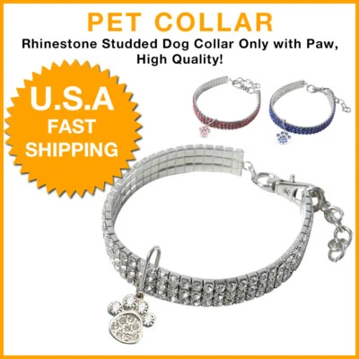 Rhinestone Diamond Studded Dog Collar with Paw, High Quality Fancy Luxurious