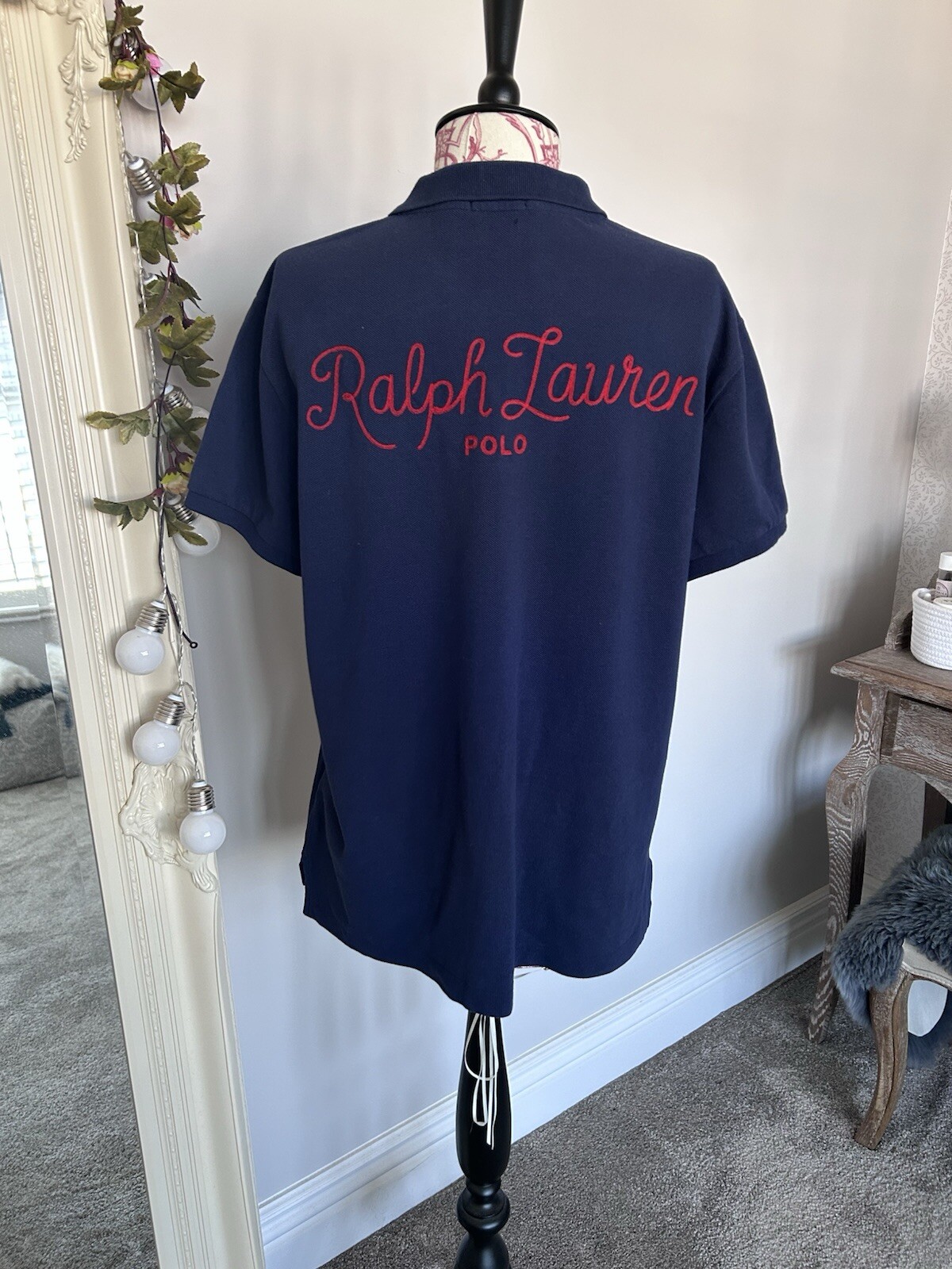 RARE Polo Ralph Lauren Navy Polo Shirt 21st Division Climb Flag Bullion Patch L image 2