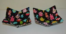 Bowl Cozies Two New matching handmade teapot theme multi-color black