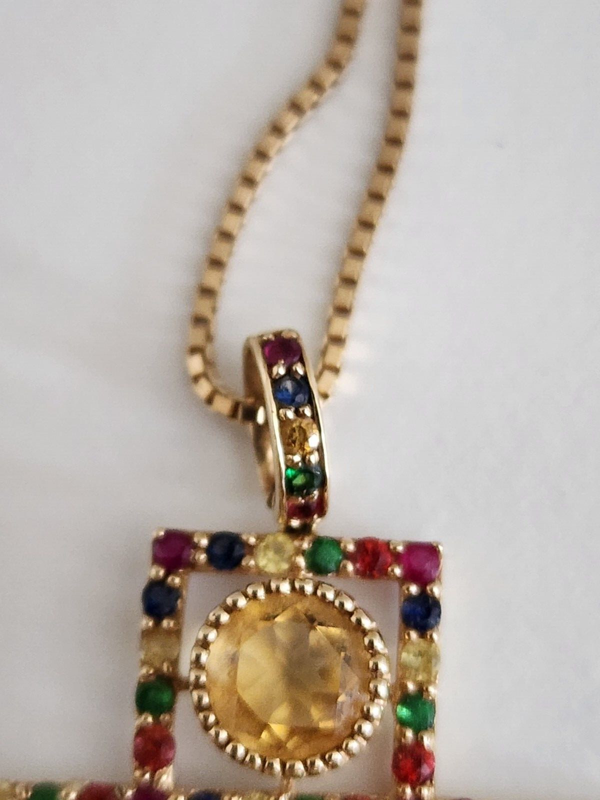 14K Solid Gold Multi-Colored Gemstone Cross Penda… - image 6