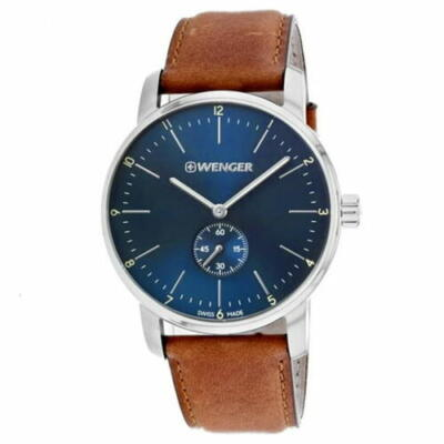 #ad Wenger Men s 01.1741.103 Urban Classic Blue Dial Brown Leather Strap Swiss Watch $75.99