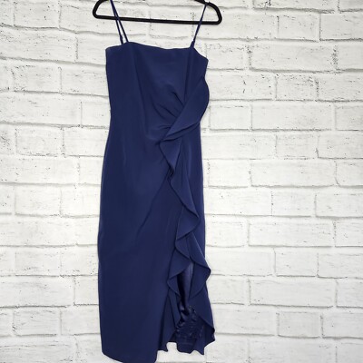 Bardot Carmella Midi Dress Womens Size 6 Small Navy Blue Ruffle Gown Party  Prom | eBay