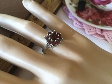 Vintage Jewellery Sterling Silver Multi Garnet Ring Antique Deco Jewelry sz 7 O 
