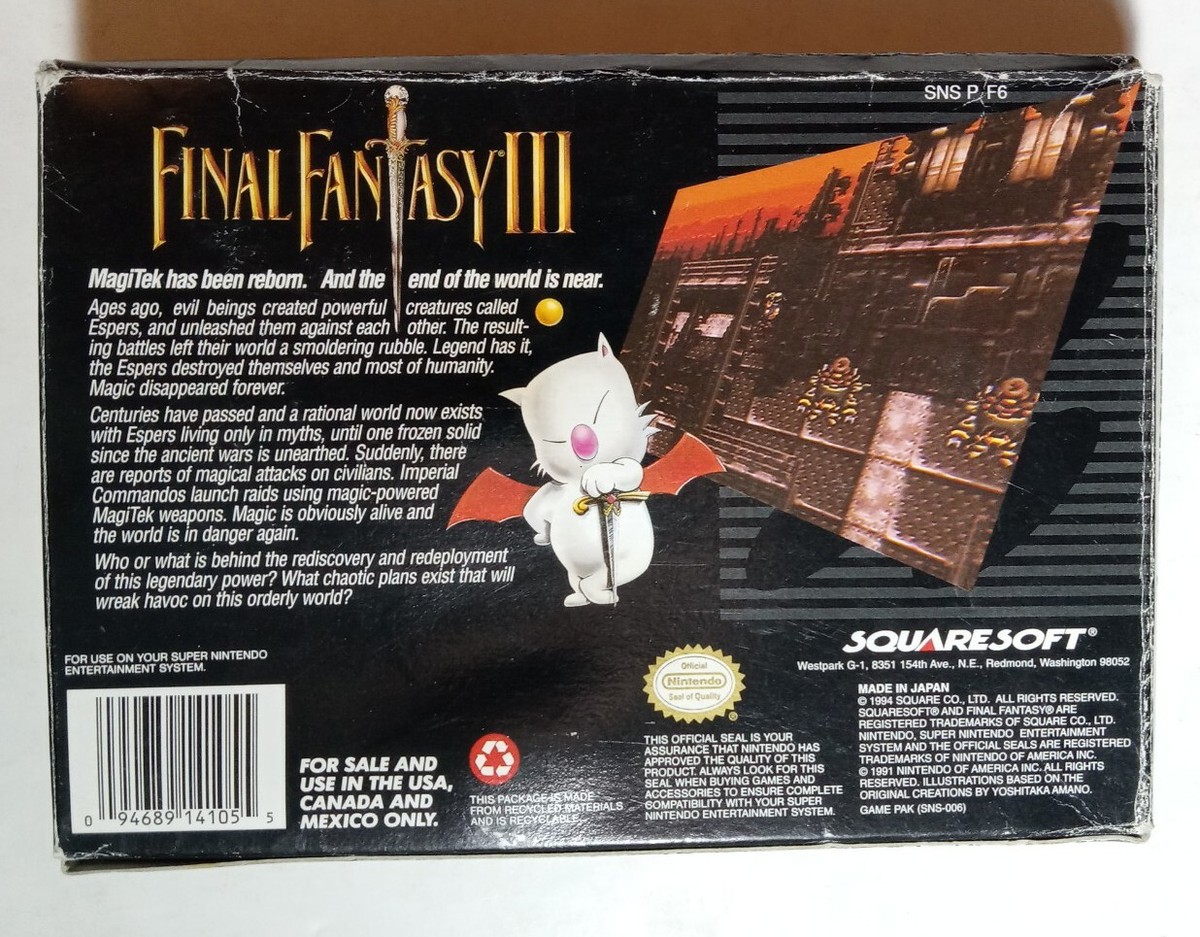 Final Fantasy III 3 (Super Nintendo) SNES Box ONLY, NO GAME