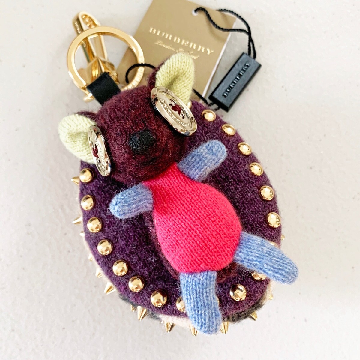$395 Burberry Bob The Hedgehog Studded Cashmere Bag Charm