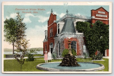 #ad Norwalk OH Little Girls Old Water Works Fountain Mansard Roof Widow#x27;s Walk 1916 $9.50