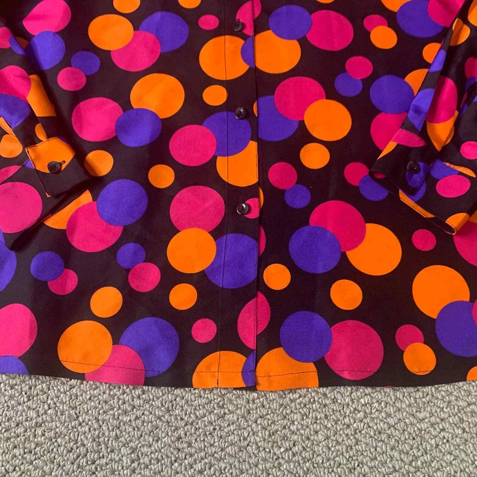 Camisa Blusa Easy Spirit Mujer Talla Mediana Negra Seda Polkadot Abotonada Foto 4 de 4