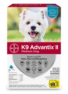 K9 Advantix II Medium Dog Flea Tick Mosquito Treatment 11-20 lb 6 Pack