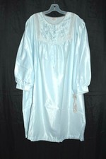 Vintage Lady BARBIZON Night Gown Satin Shiny Blue Embroidered sz L UNWORN