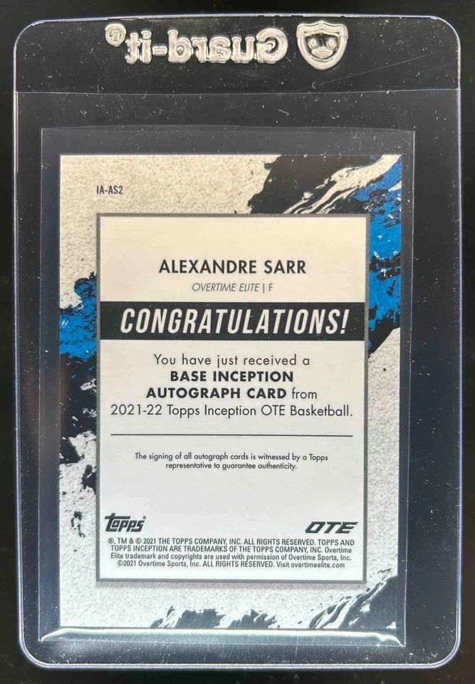 2021-22 Topps Inception OTE Alexandre Sarr Auto RC Magenta #95/99 - Image 2 of 2