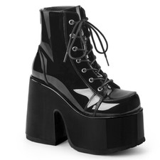 DEMONIA Goth Punk Gogo 5" Chunky Heel Platform Black Patent Lace Up Ankle Boots