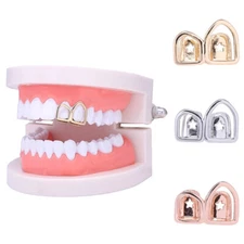 Double Open Face Single Grillz 14k Gold Plated Teeth Upper Top or Lower Grill 