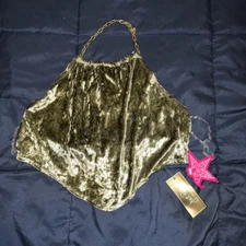 NWT Just Polly green velvet chain halter top handkerchief blouse shirt size L
