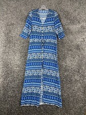 Bohemian Blue Maxi Dress Center Slit Short Sleeve Women’s M