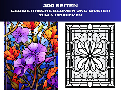 Digital Geometrische Blumen und Muster Malbuch 300 Seiten zum ausdrucken PDF