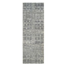 4'1" x 12' Gray Hand Spun Undyed Wool Modern Hand Knotted Wide Runner Rug R64156