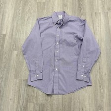 Brooks Brothers Shirt Men's 16-4/5 Purple White Long Sleeve Plaid Check Collared