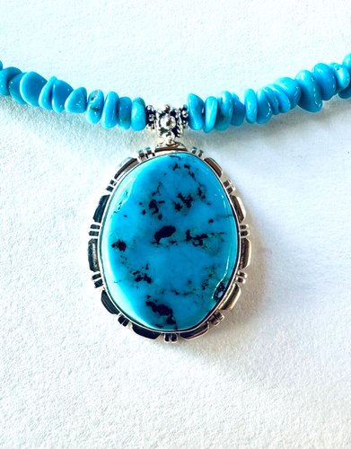 Navajo Sterlingsilber/Dornröschen türkisfarbene Halskette von Richard Curley RCC